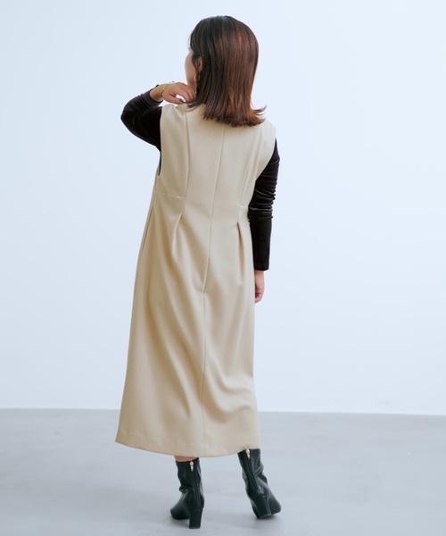 ジャンパースカート フロントボタンVネックジャンパースカート 「低