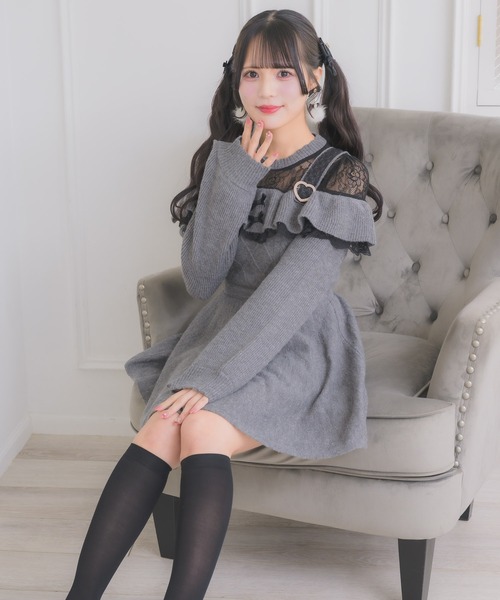 tan ケーブルワンピース❤︎ ROJITA（ロジータ） ワンピース ケーブルラメニットワンピース