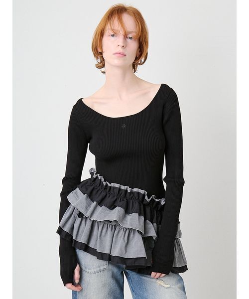 sorin ラッフルヘム リブトップ SORIN（ソリン） ニット セーター Ruffled Hem Rib Top/ラッフルヘム