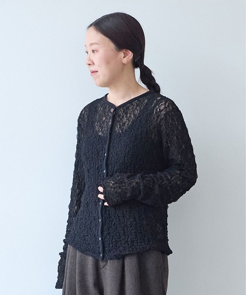 yuni カーディガン flower shirring lace cardigan レディース