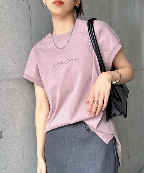 andme（アンドミー） tシャツ コットン天竺エンブロイダリーロゴ
