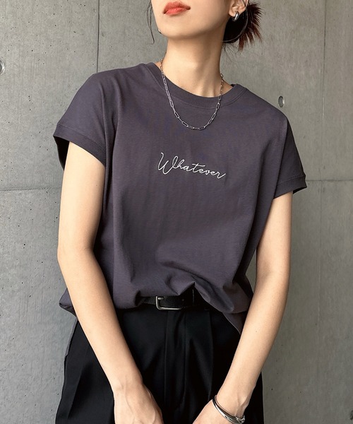 andme（アンドミー） tシャツ コットン天竺エンブロイダリーロゴ