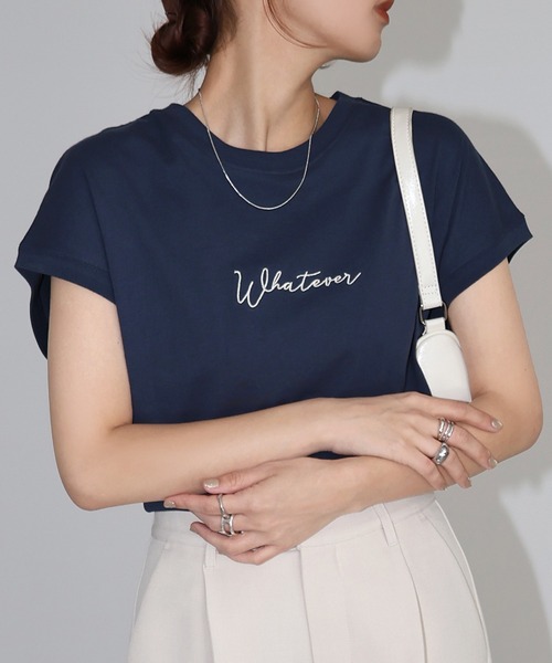 andme tシャツ コットン天竺エンブロイダリーロゴフレンチ