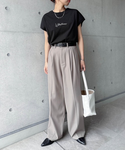 andme tシャツ コットン天竺エンブロイダリーロゴフレンチ