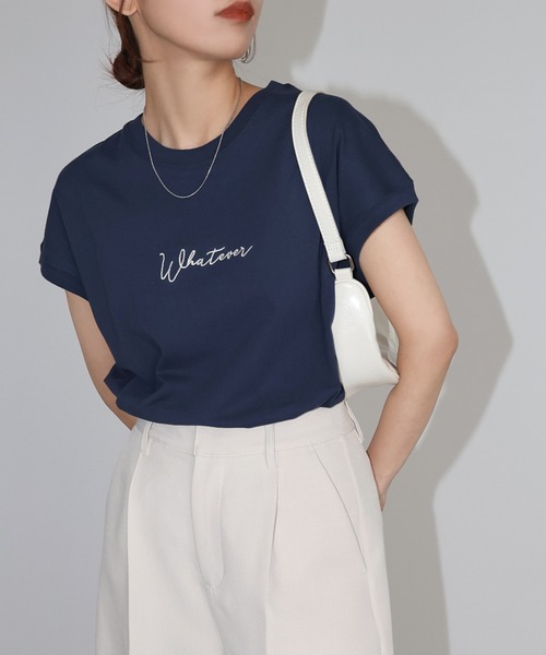 ◆フレンチスリーブ天竺Ｔシャツ andme tシャツ コットン天竺エンブロイダリーロゴフレンチ