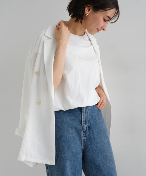 andme（アンドミー） tシャツ 半袖 コットン天竺エンブロイダリーロゴ