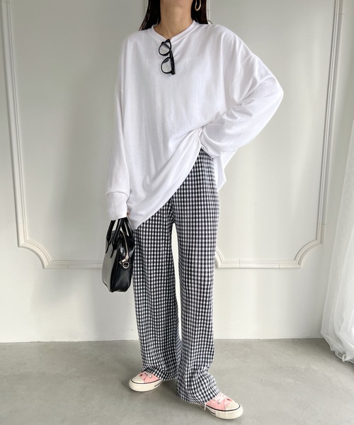 プリーツパンツ パンツ ギンガムチェックプリーツワイドパンツ レディース