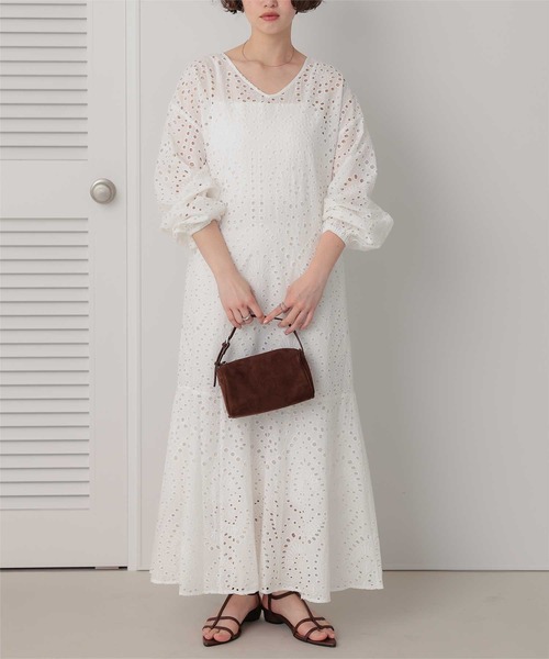 overE✨2wayコットンレースワンピース ホワイト サイズ102 通常丈 titivate（ティティベイト） ワンピース 前後2way長袖コットンレース
