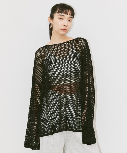 ニット linen like mesh knit tops / リネンライクメッシュニット 