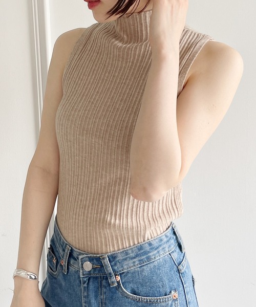 REVOLTE リブ ノースリーブ ニット トップス United store ニット セーター リブプチハイネックノースリーブニット