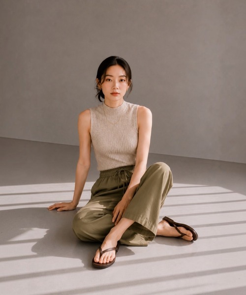 United store ニット セーター リブプチハイネックノースリーブニット