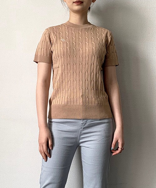 SAISON DE PAPILLON ニット セーター ロゴ刺繍ケーブル編み