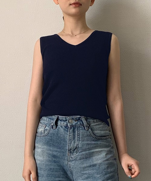 【美品】ババグーリ　ノースリーブニット・サマーニット・セーター・Vネック・リネン 美品】ババグーリ ノースリーブニット・サマーニット・セーター