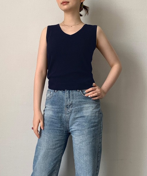 【美品】ババグーリ　ノースリーブニット・サマーニット・セーター・Vネック・リネン 美品】ババグーリ ノースリーブニット・サマーニット・セーター