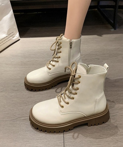 miniministore ブーツ 厚底ショートブーツ 韓国 編み上げブーツ