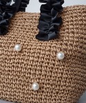 かごバッグ カゴバッグ パール付きフリルハンド...の詳細画像1