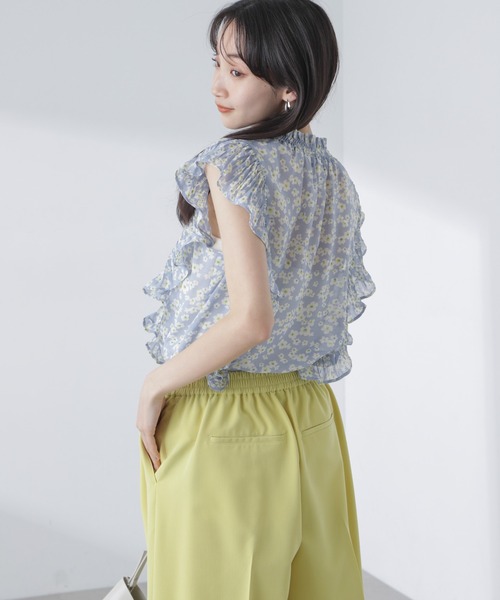 【極美品】プリーツプリーズ 半袖シャツ フラワー 花柄 ブラウス L ブルー 楽天市場】シャツ ブラウス レディース バンドカラースキッパー
