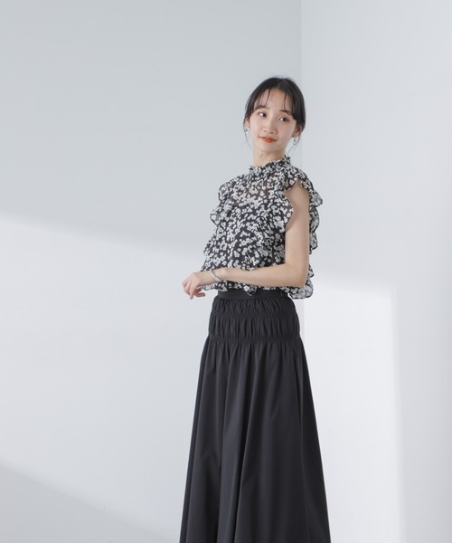 ブラウス シャツ ぼかし花柄プリーツ　ミニ丈ノースリーブブラウス レディース BEAMS OUTLET｜花柄 ノースリーブ ブラウス | Rakuten Fashion