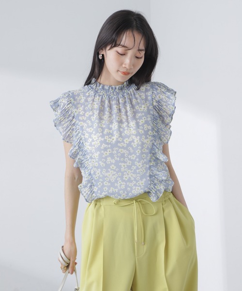 NANO universe ブラウス シャツ 小花柄プリーツラッフルブラウス