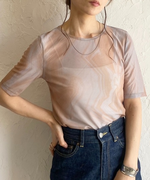 She's Closet tシャツ マーブルニュアンス柄半袖クルーネック