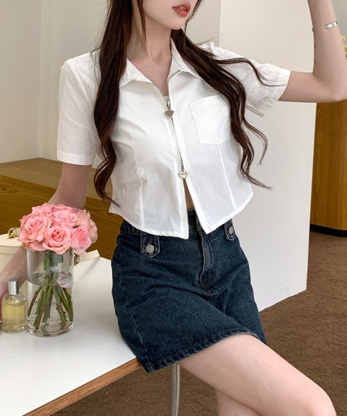 yori♡バックダブルフレアショートブラウス ジョーゼットバックリボンフレアスリーブブラウス - SOÉJU