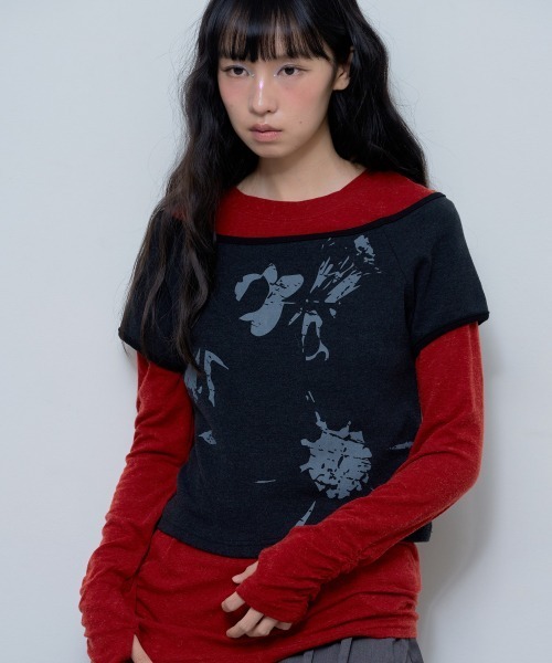tシャツ A'GEM/9 × .kom 「 FANCY CLUB/ファンシークラブ」 WITHER ROSE LAYERED LONG SLEEVE/