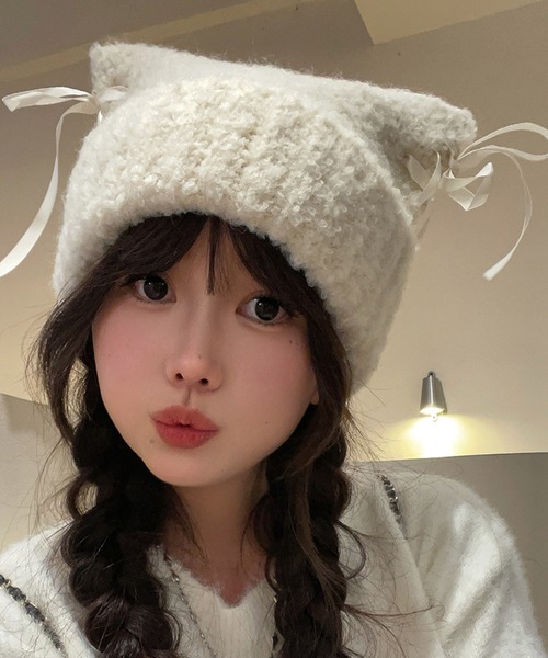 Coperni 猫耳ニット帽 ニット帽 ニットキャップ Nia(ニア)/レースアップリボン 猫耳ビーニー