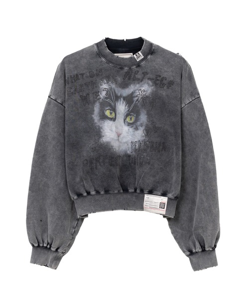 MIHARA YASUHIRO グラデーション グレー クルーネック トレーナー Maison MIHARA YASUHIRO - 【24AW】キャット プリント ブリーチ