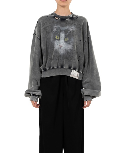 MIHARA YASUHIRO グラデーション グレー クルーネック トレーナー Maison MIHARA YASUHIRO - 【24AW】キャット プリント ブリーチ