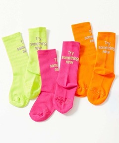 靴下 親子で使える 3足セット ネオンカラー ロゴソックス キッズ 子供 男の子 女の子