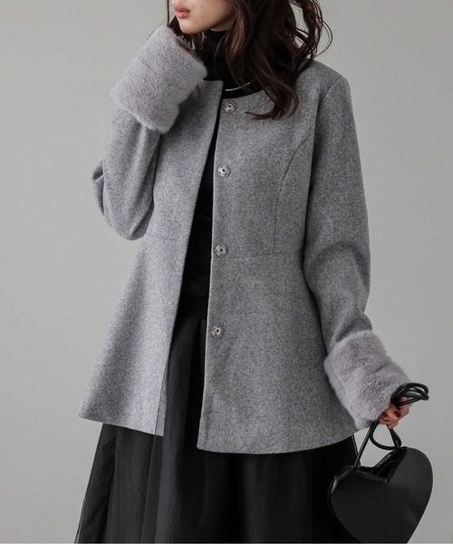 SUGAR BISKET ノーカラーコート コート エコファー 2wayペプラム