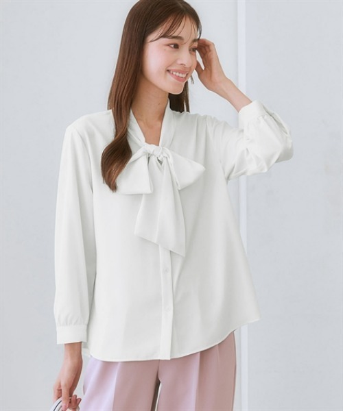 7days Life Styling ブラウス シャツ ストレッチパウダーサテンビッグ