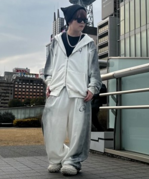 8 スウェットパンツ ジャージ グランジ加工ダブルタックスウェット