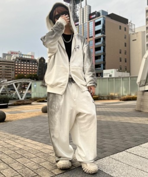 8 スウェットパンツ ジャージ グランジ加工ダブルタックスウェット