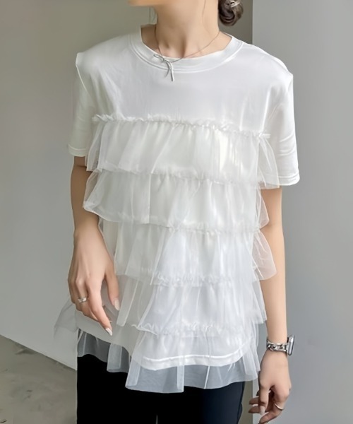 tシャツ シフォンティアード半袖Tシャツ レディース