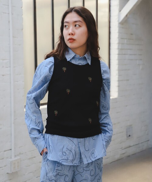 タンクトップ ノースリーブ ambiance / Palm Embroidery Sleeveless Tops レディース