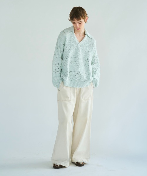 Camphor wood セーター ニット skipper stitching l/s knit shirt