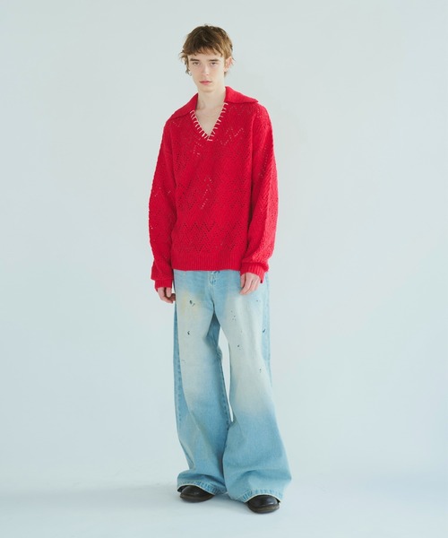 Camphor wood セーター ニット skipper stitching l/s knit shirt