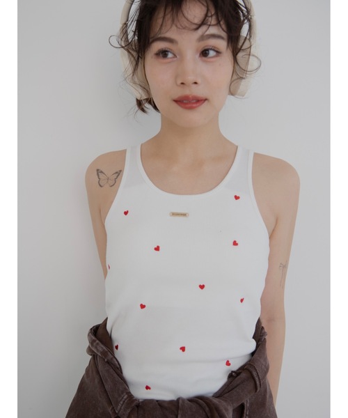 タンクトップ ノースリーブ emblem rib tank レディース