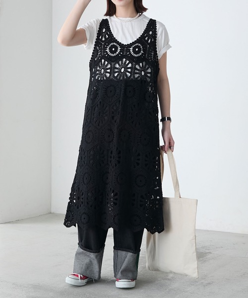 美品❣️verybrain かぎ針編みワンピース 新作 レディース ニット 鍵編み ワンピース 透かし編み