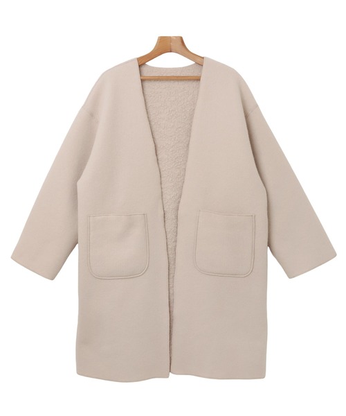 「andme」 ノーカラーコート M モカ レディース_画像2