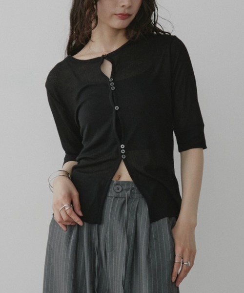 アメリ　シアーカットソー　ブラック MEDI METALLICA SHEER TEE