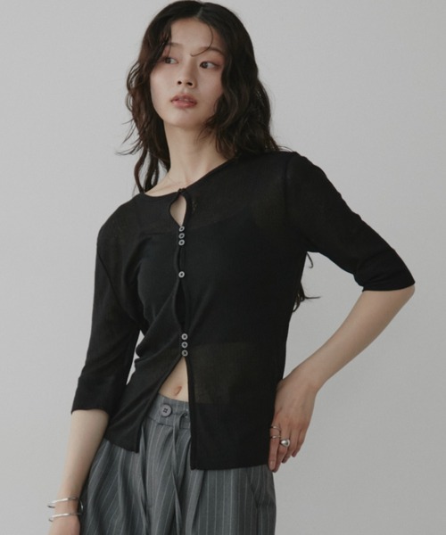 Aunt Marie's（アントマリーズ） tシャツ フロントホール釦シアー