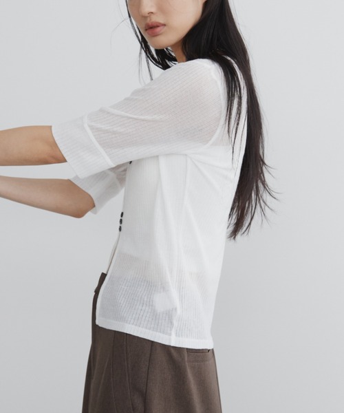 Aunt Marie's tシャツ フロントホール釦シアーカットソー