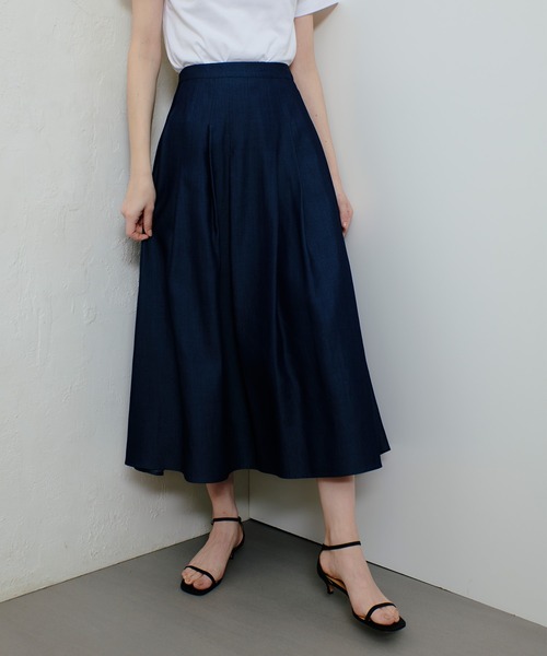 極美品✨️アルアバイル allureville　ロングプリーツスカート　紺 光沢 allureville スカート マットタフタアンイーブンタックスカート