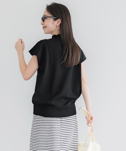 coca ニット セーター シャリ感レーヨンハイネックフレンチスリーブ