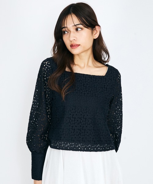 ブラウス シャツ 「SHIORI IRIE コラボ」スクエアネックレースブラウス「手洗い可能」 レディース