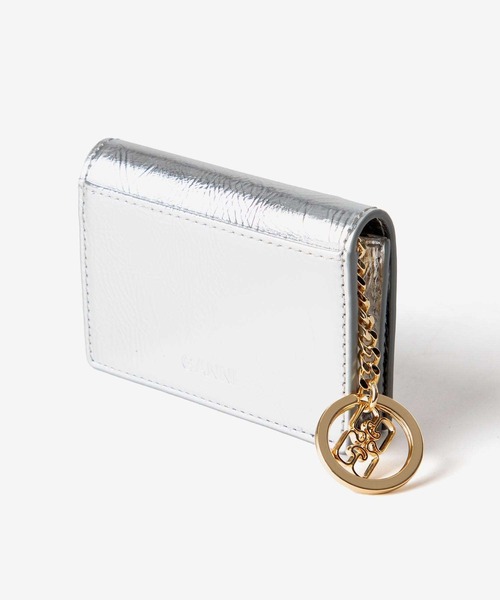 【GANNI】BOUカードフォルダー カードケース ロゴプレート GANNI カードケース Bou Flap Card Holder Metallic ガニー ボウ