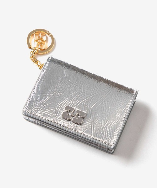【GANNI】BOUカードフォルダー カードケース ロゴプレート GANNI カードケース Bou Flap Card Holder Metallic ガニー ボウ