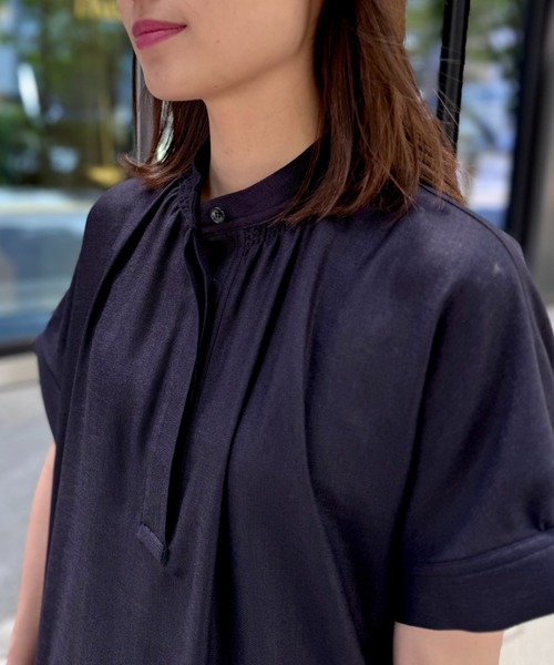 INED（イネド） ワンピース 麻見えスタンドカラーワンピース